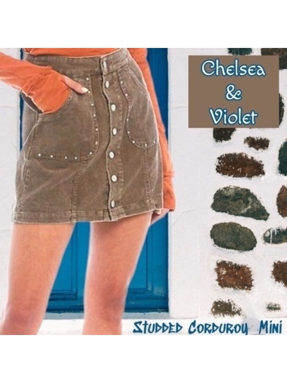 C & V Chelsea & Violet Mid Rise Studded Corduroy Mini Skirt in Brown